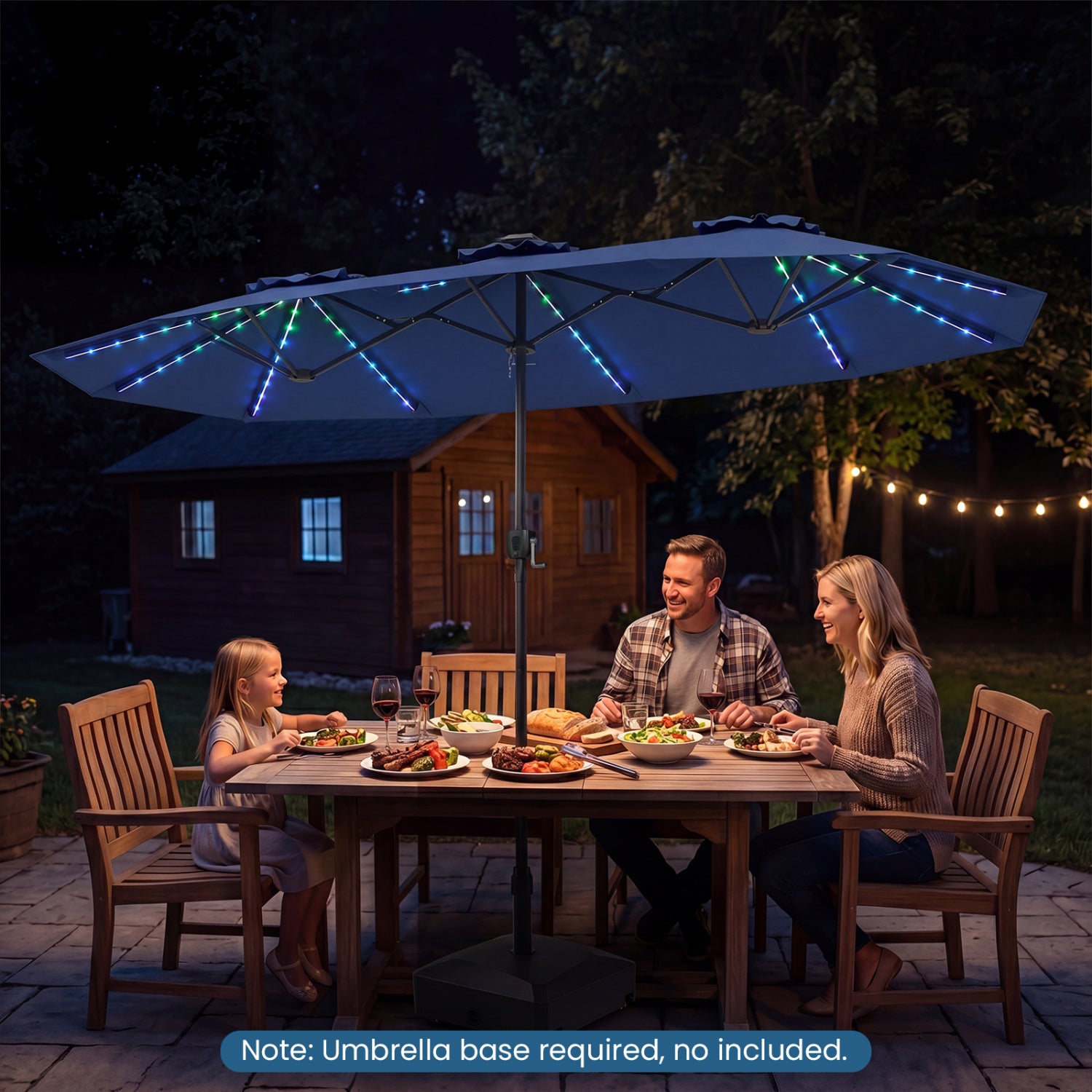 13 FT Double-Sided Patio Umbrella, Solar LED Lights, Navy Outdoor Umbrellas at Gallery Canada