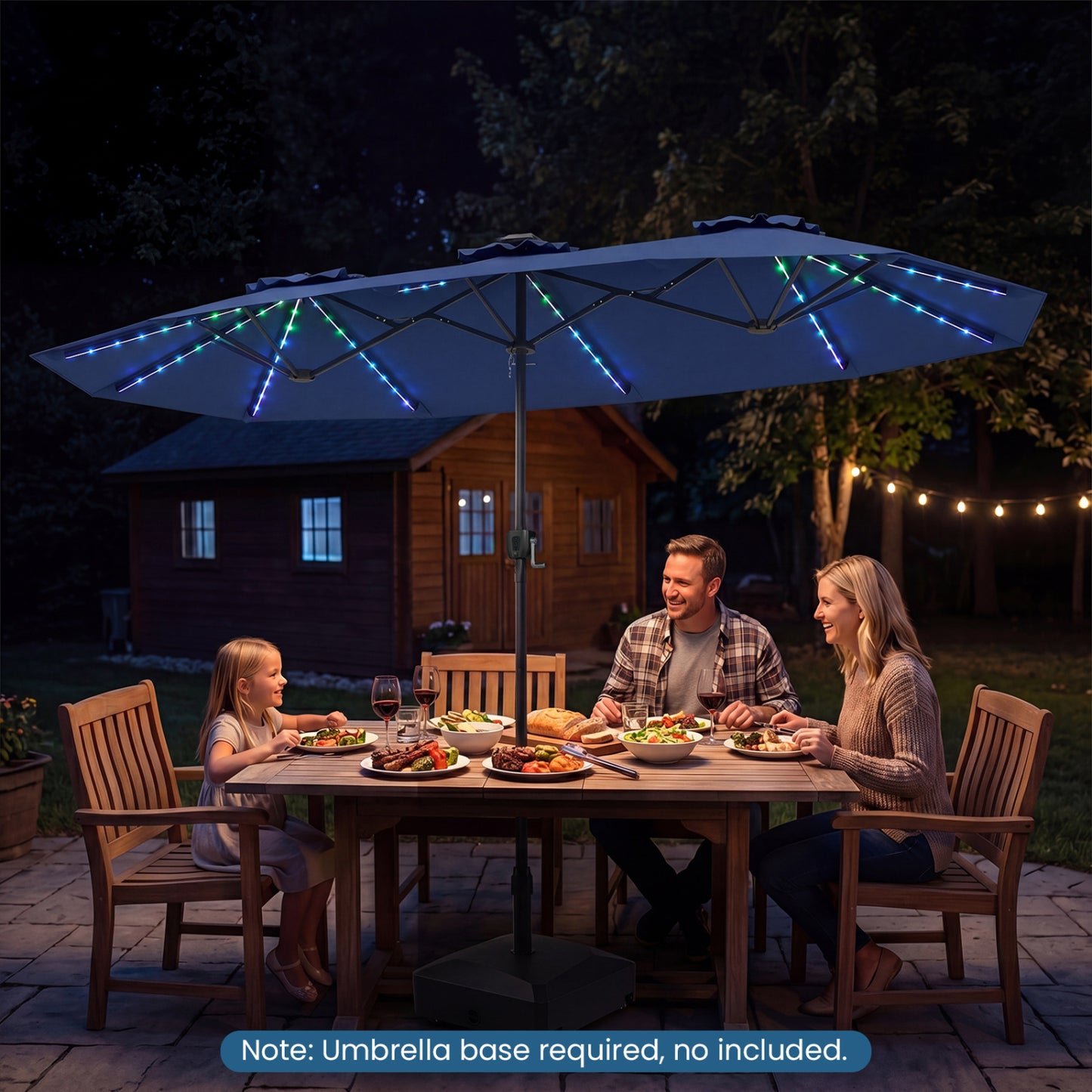 13 FT Double-Sided Patio Umbrella, Solar LED Lights, Navy Outdoor Umbrellas at Gallery Canada