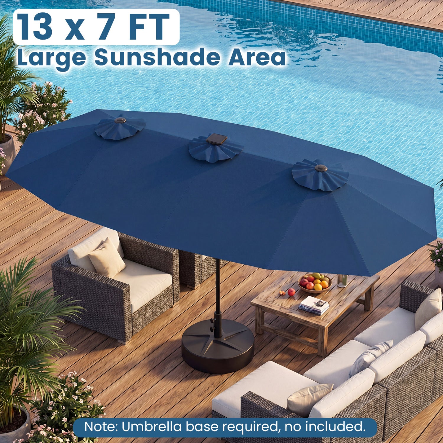 13 FT Double-Sided Patio Umbrella, Solar LED Lights, Navy Outdoor Umbrellas at Gallery Canada