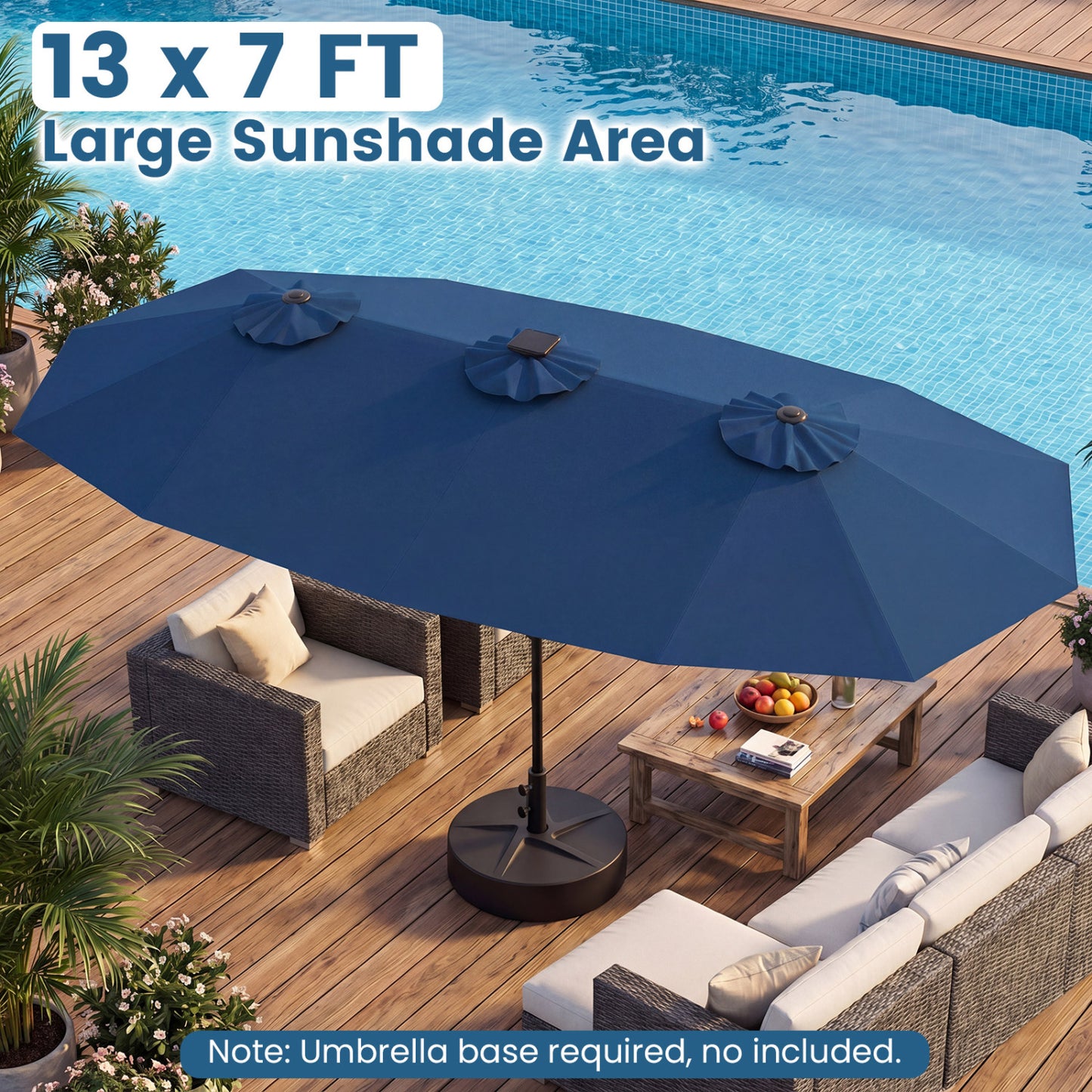 13 FT Double-Sided Patio Umbrella, Solar LED Lights, Navy Outdoor Umbrellas at Gallery Canada