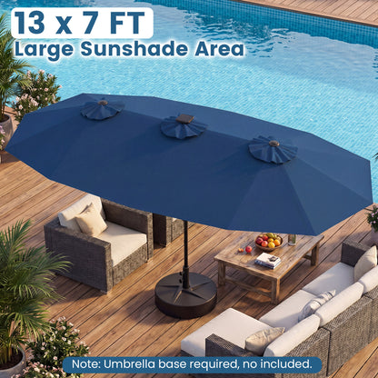 13 FT Double-Sided Patio Umbrella, Solar LED Lights, Navy Outdoor Umbrellas at Gallery Canada