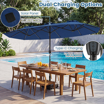 13 FT Double-Sided Patio Umbrella, Solar LED Lights, Navy Outdoor Umbrellas at Gallery Canada