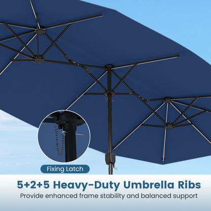 13 FT Double-Sided Patio Umbrella, Solar LED Lights, Navy Outdoor Umbrellas at Gallery Canada