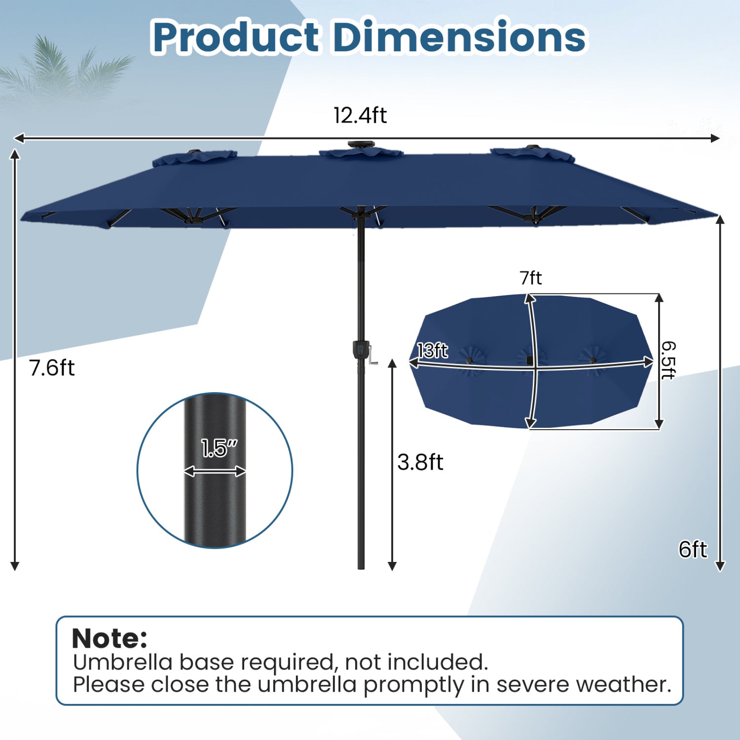 13 FT Double-Sided Patio Umbrella, Solar LED Lights, Navy Outdoor Umbrellas at Gallery Canada