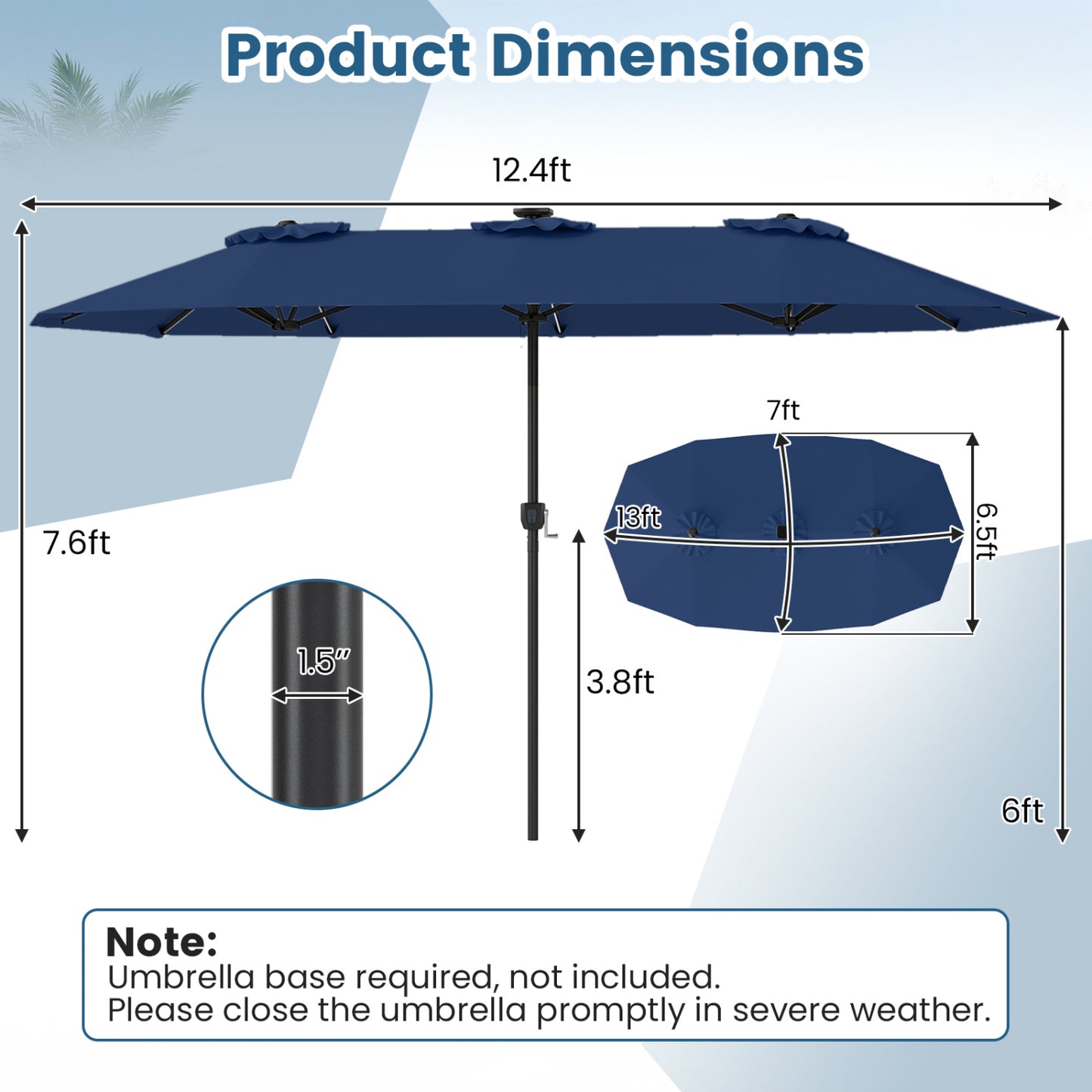 13 FT Double-Sided Patio Umbrella, Solar LED Lights, Navy Outdoor Umbrellas at Gallery Canada
