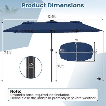 13 FT Double-Sided Patio Umbrella, Solar LED Lights, Navy Outdoor Umbrellas at Gallery Canada