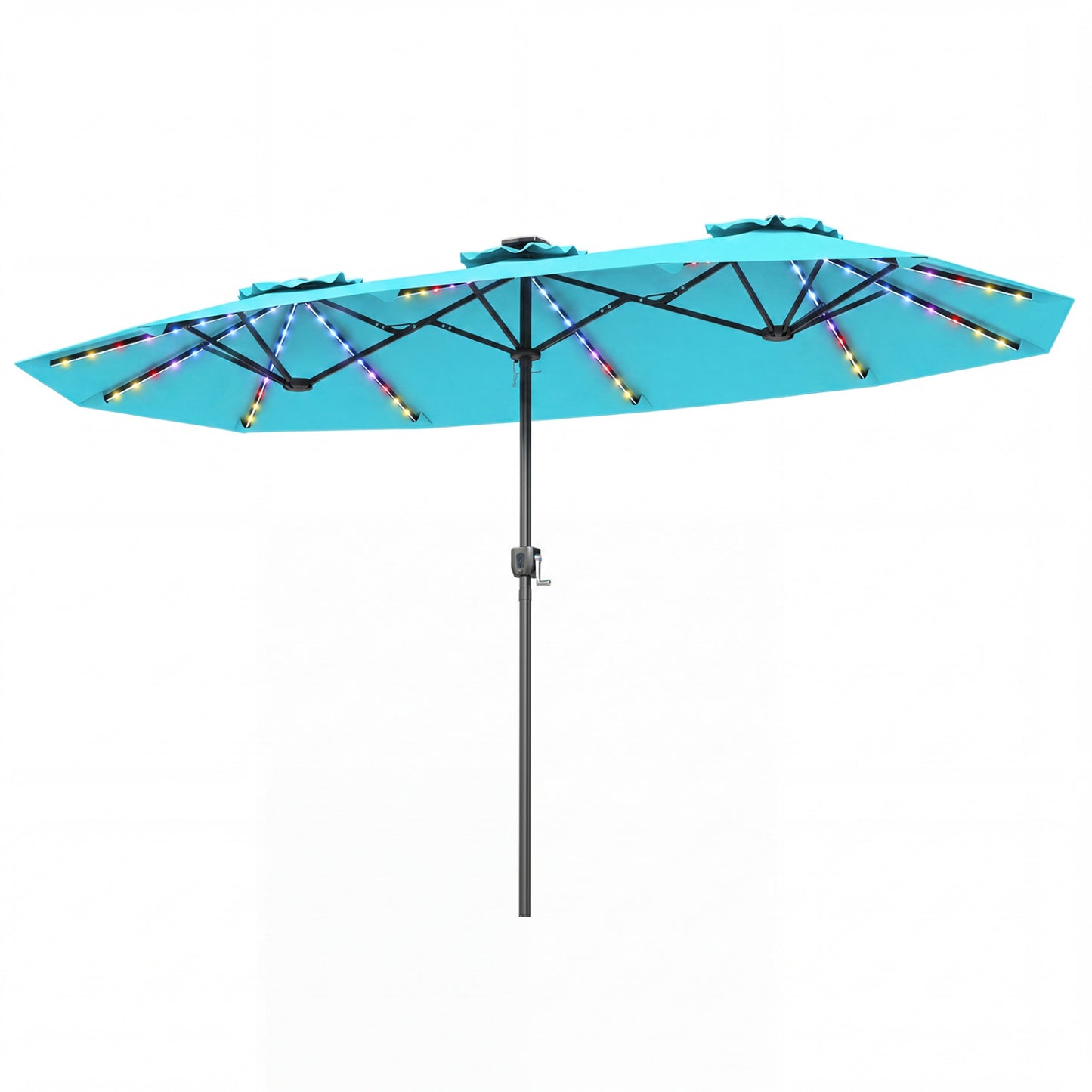 13 FT Double-Sided Patio Umbrella With Solar LED Lights, Turquoise Outdoor Umbrellas at Gallery Canada