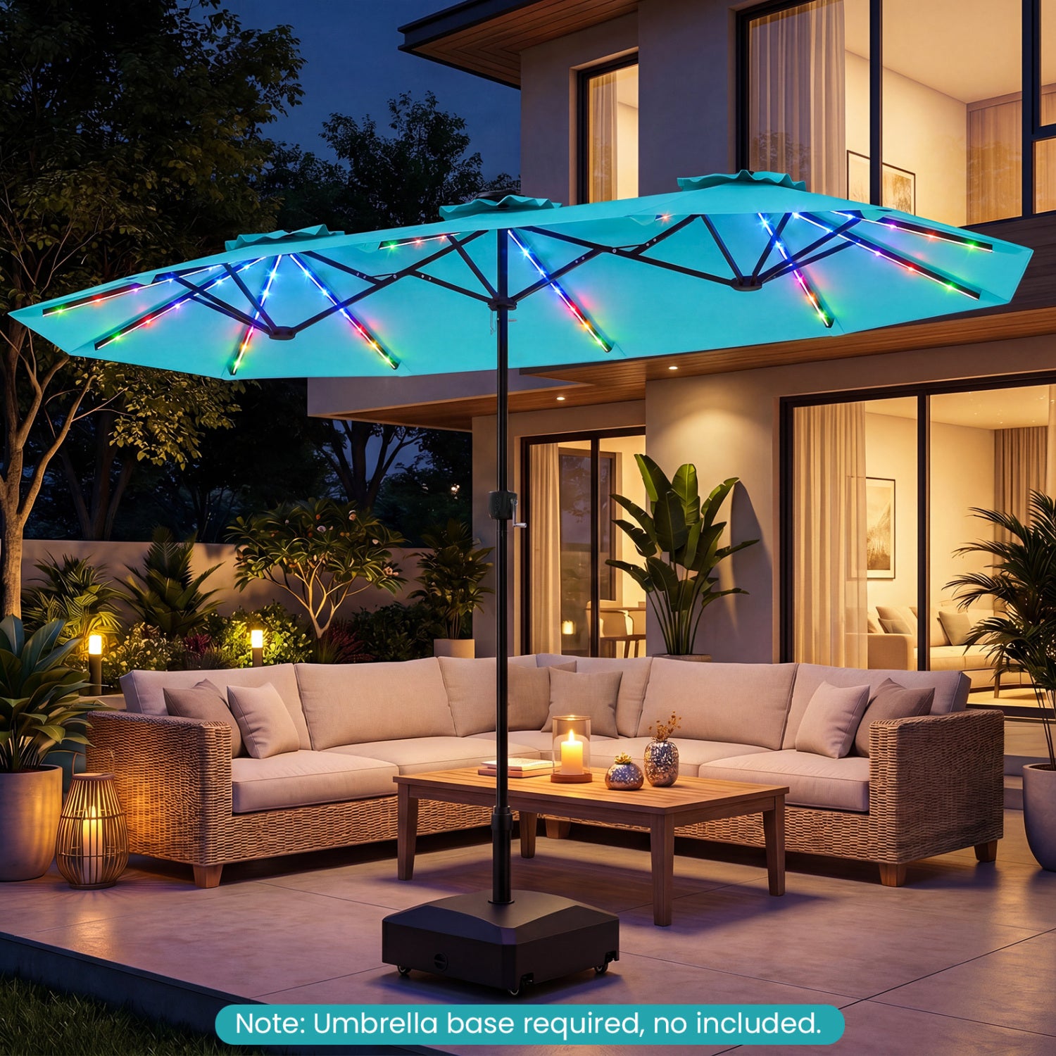 13 FT Double-Sided Patio Umbrella With Solar LED Lights, Turquoise Outdoor Umbrellas at Gallery Canada