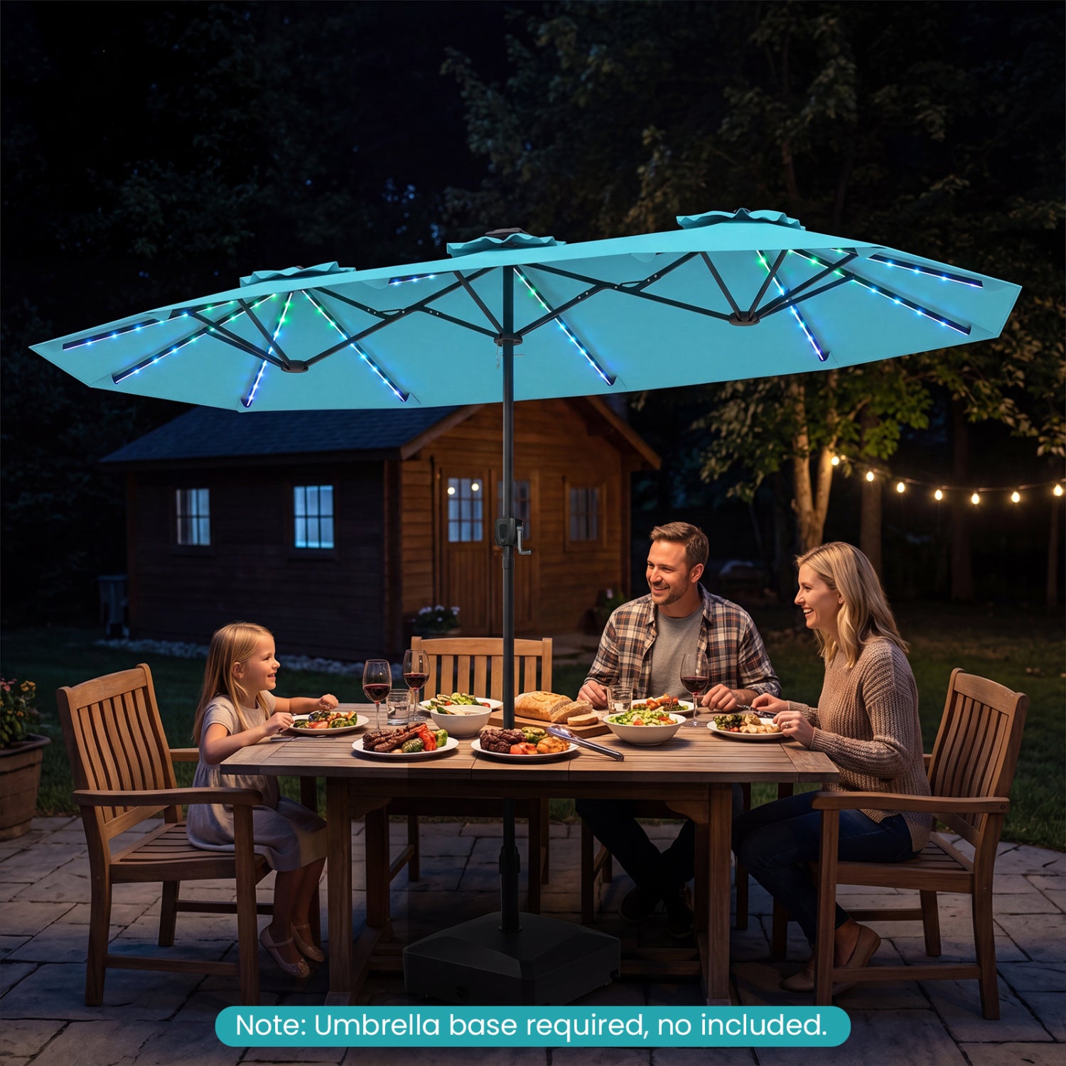 13 FT Double-Sided Patio Umbrella With Solar LED Lights, Turquoise Outdoor Umbrellas at Gallery Canada