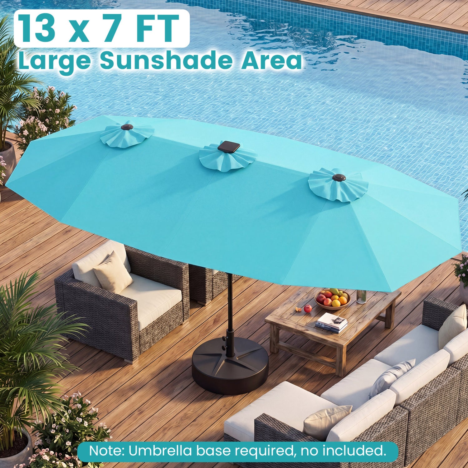 13 FT Double-Sided Patio Umbrella With Solar LED Lights, Turquoise Outdoor Umbrellas at Gallery Canada