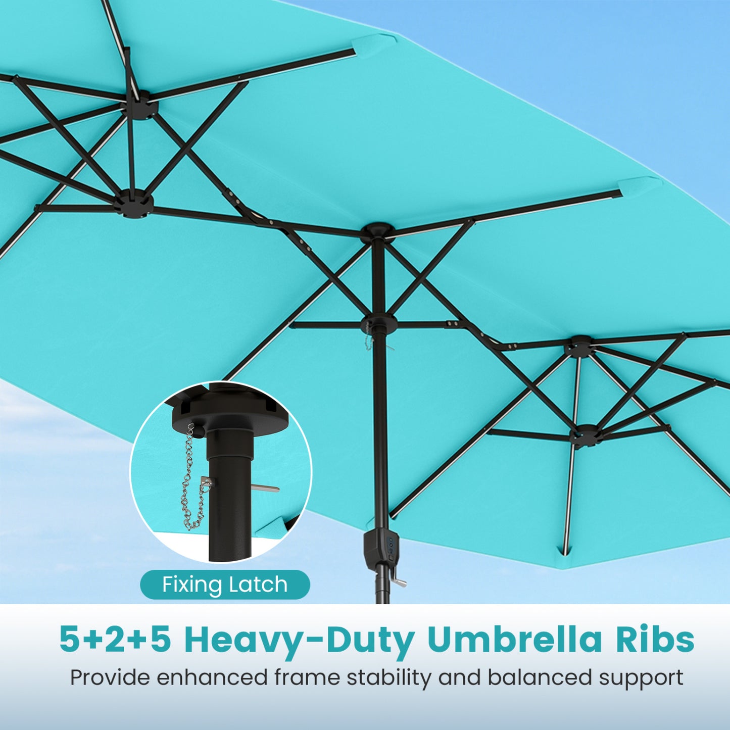 13 FT Double-Sided Patio Umbrella With Solar LED Lights, Turquoise Outdoor Umbrellas at Gallery Canada