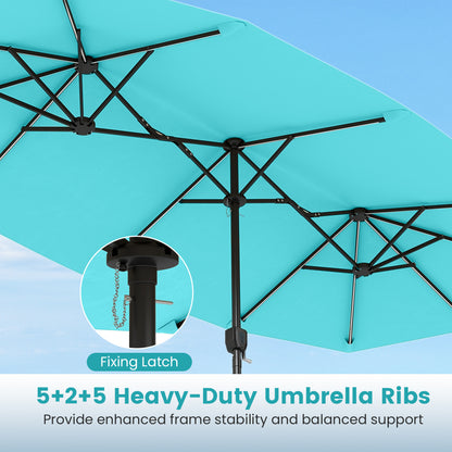 13 FT Double-Sided Patio Umbrella With Solar LED Lights, Turquoise Outdoor Umbrellas at Gallery Canada