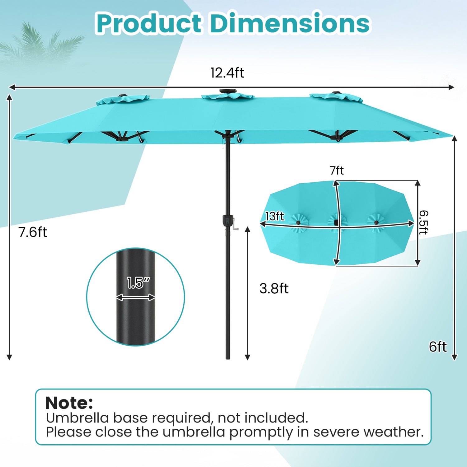 13 FT Double-Sided Patio Umbrella With Solar LED Lights, Turquoise Outdoor Umbrellas at Gallery Canada