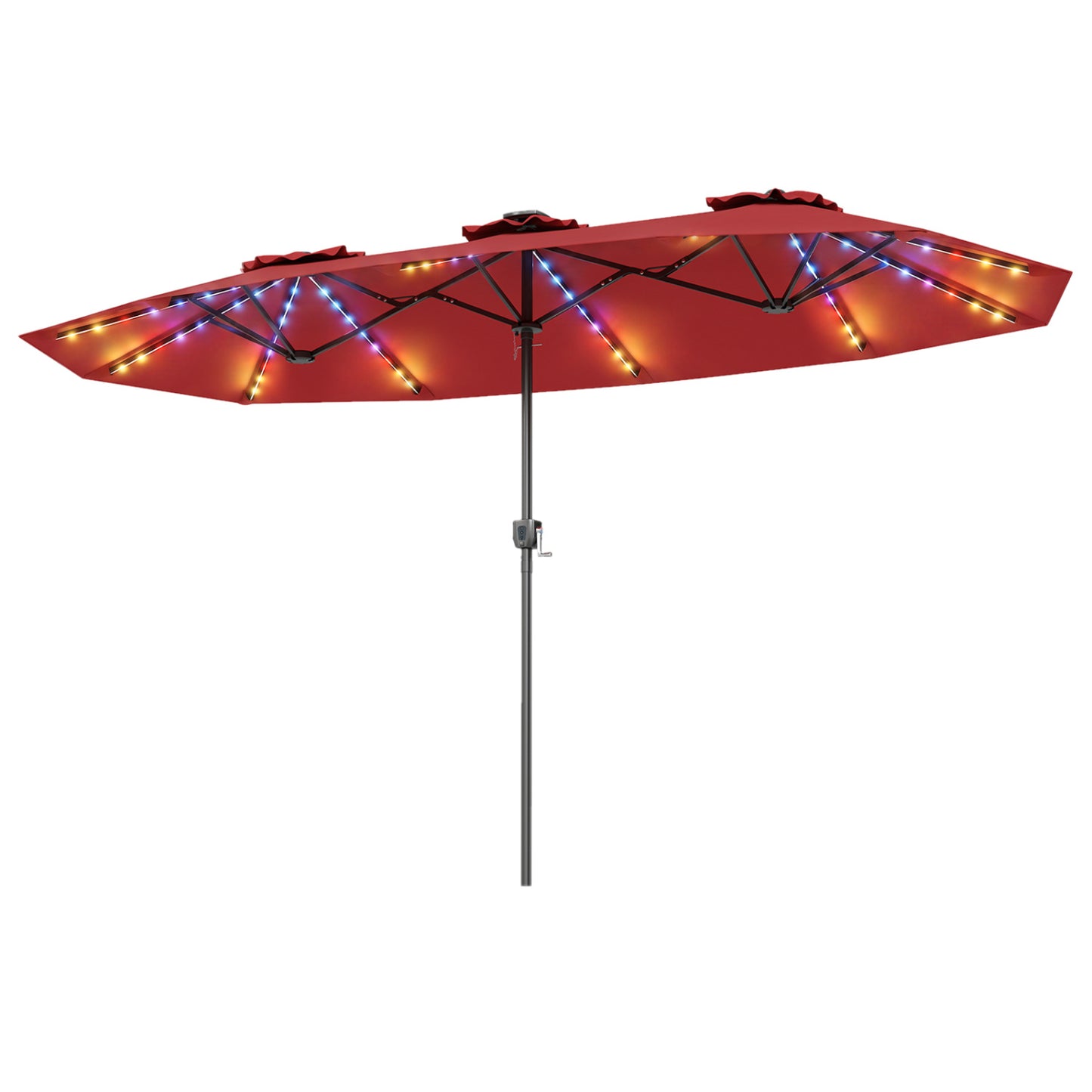 13 FT Patio Umbrella with Color-Changing Solar LED Lights, Red Outdoor Umbrellas Red at Gallery Canada