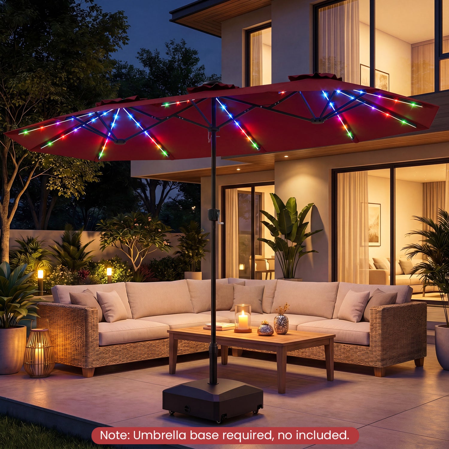 13 FT Patio Umbrella with Color-Changing Solar LED Lights, Red Outdoor Umbrellas at Gallery Canada