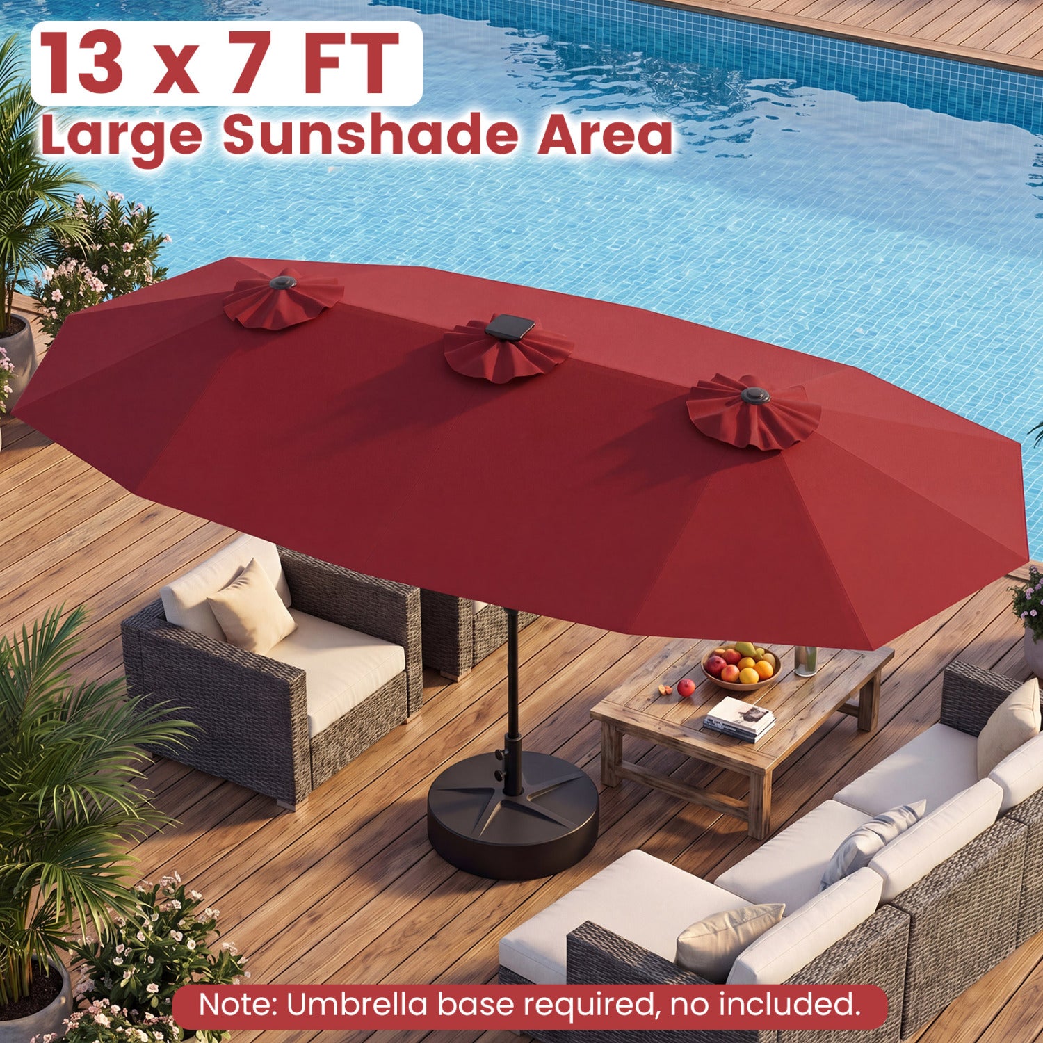13 FT Patio Umbrella with Color-Changing Solar LED Lights, Red Outdoor Umbrellas at Gallery Canada
