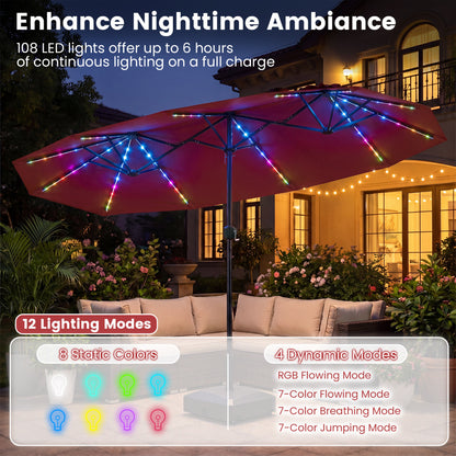 13 FT Patio Umbrella with Color-Changing Solar LED Lights, Red Outdoor Umbrellas at Gallery Canada