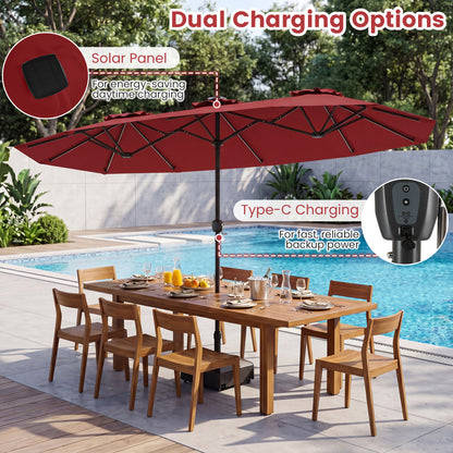 13 FT Patio Umbrella with Color-Changing Solar LED Lights, Red Outdoor Umbrellas at Gallery Canada