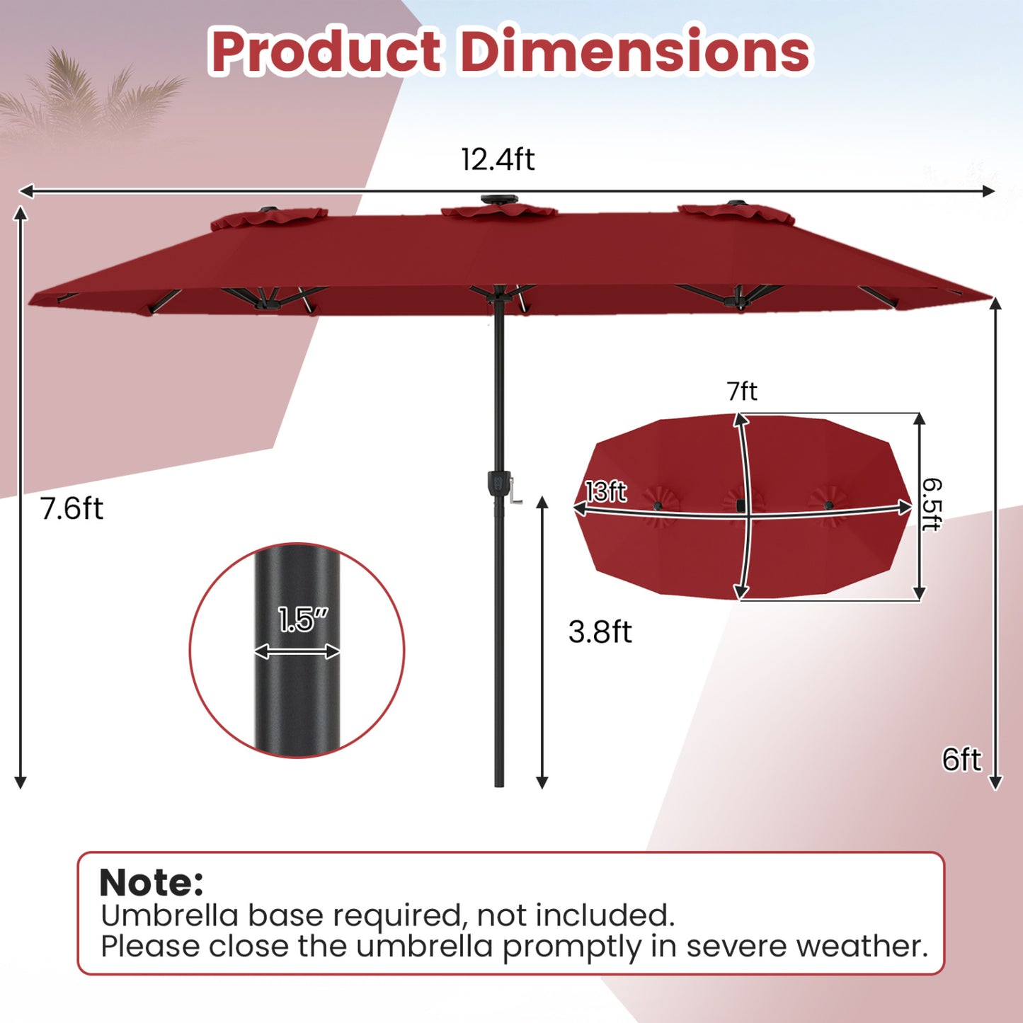 13 FT Patio Umbrella with Color-Changing Solar LED Lights, Red Outdoor Umbrellas at Gallery Canada