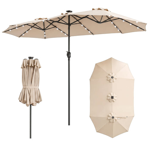 13 FT Large Rectangle Patio Umbrella, 36 LED Lights, Beige