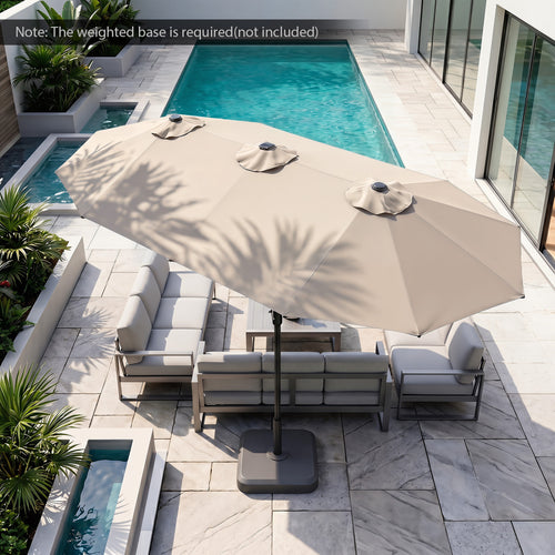 13 FT Large Rectangle Patio Umbrella, 36 LED Lights, Beige