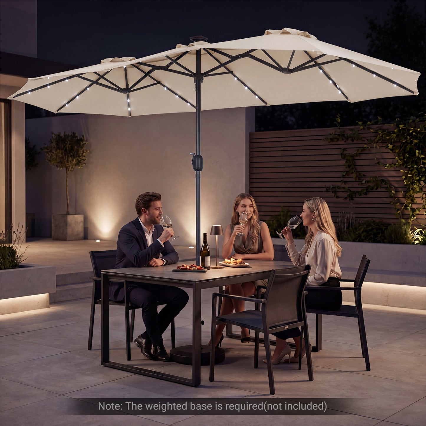 13 FT Large Rectangle Patio Umbrella, 36 LED Lights, Beige Outdoor Umbrellas at Gallery Canada