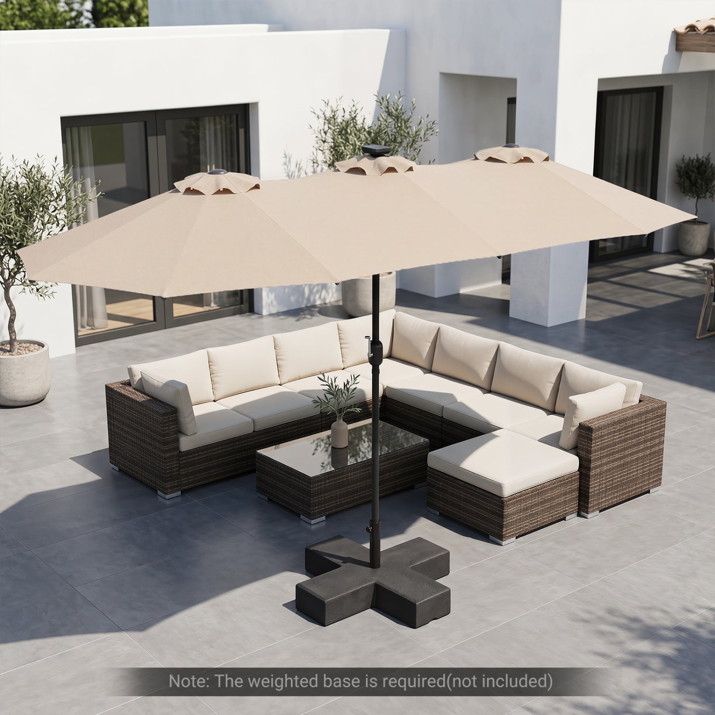 13 FT Large Rectangle Patio Umbrella, 36 LED Lights, Beige Outdoor Umbrellas at Gallery Canada