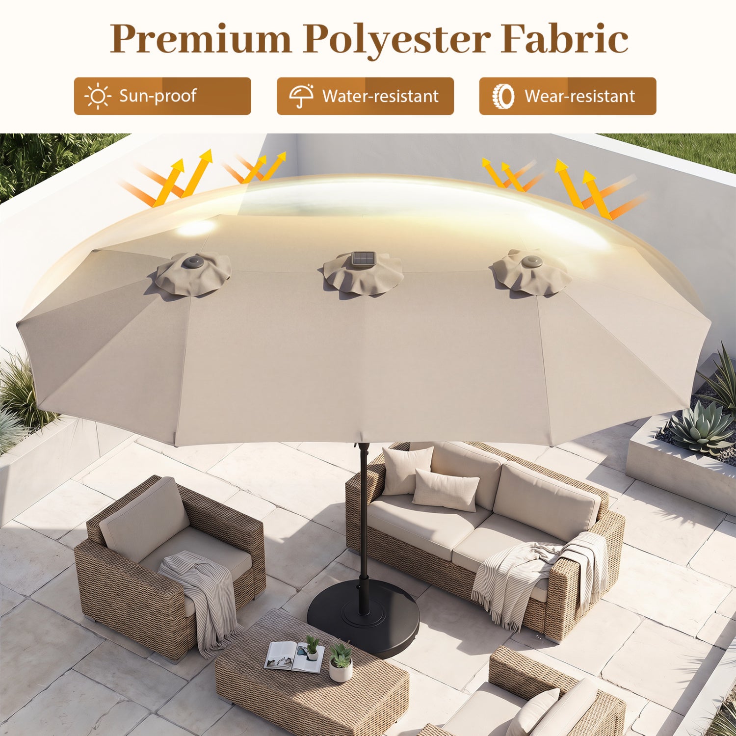 13 FT Large Rectangle Patio Umbrella, 36 LED Lights, Beige Outdoor Umbrellas at Gallery Canada