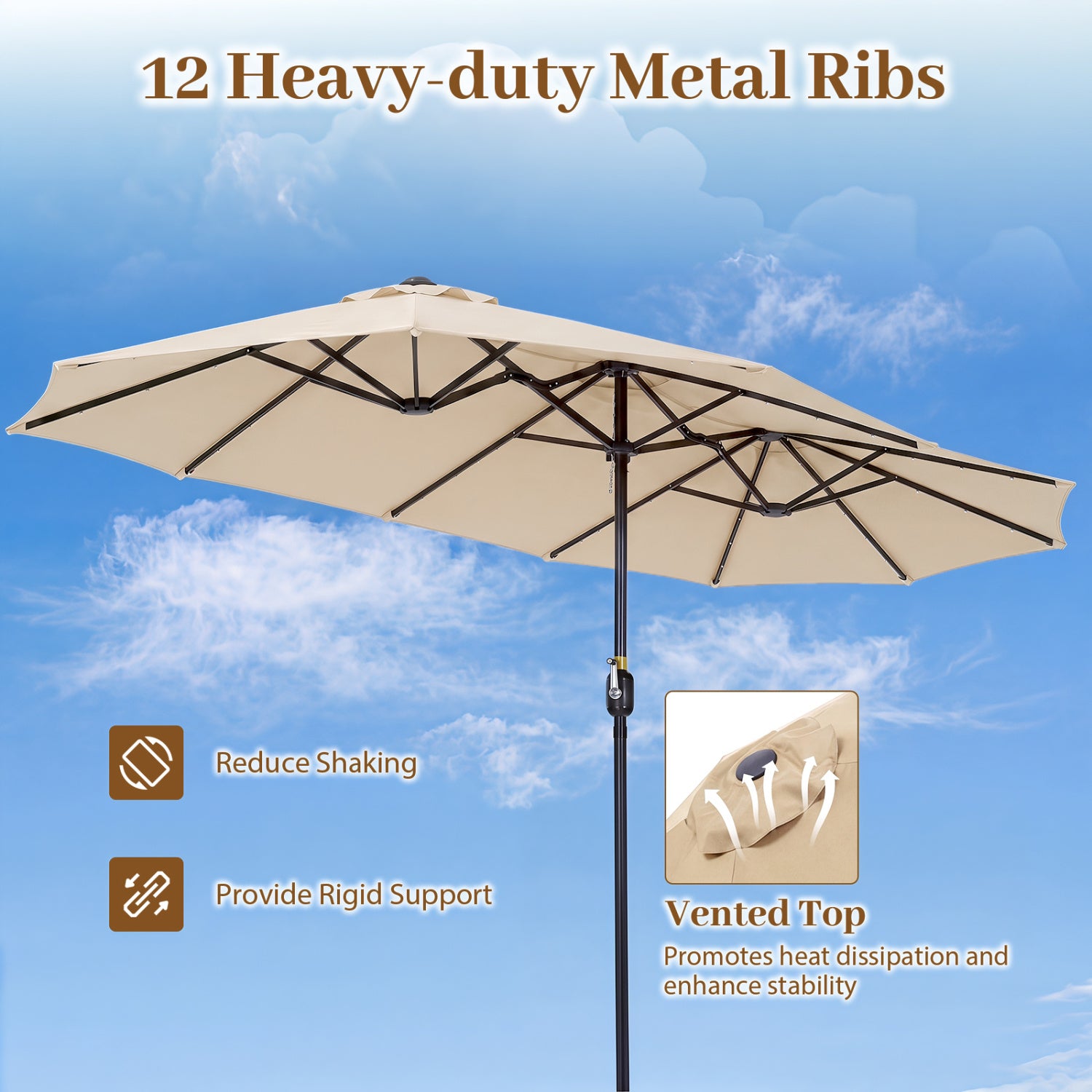 13 FT Large Rectangle Patio Umbrella, 36 LED Lights, Beige Outdoor Umbrellas at Gallery Canada
