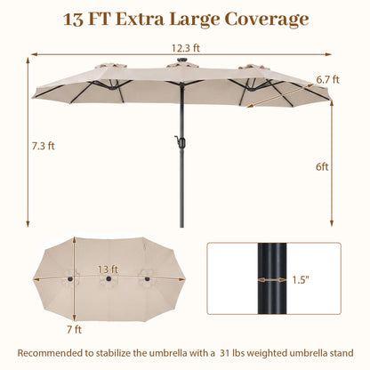 13 FT Large Rectangle Patio Umbrella, 36 LED Lights, Beige Outdoor Umbrellas at Gallery Canada