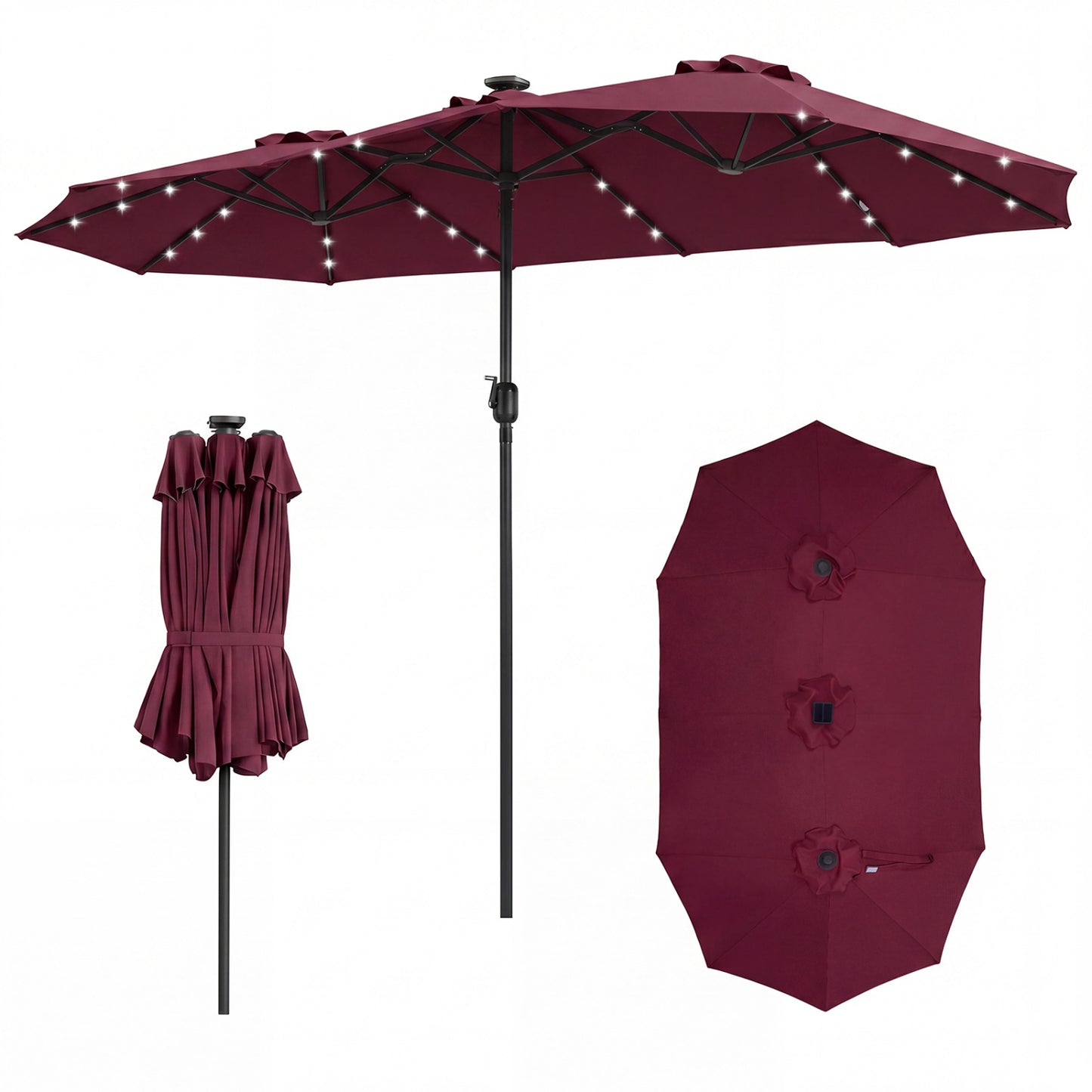 13 FT Double Sided Patio Umbrella, 36 LED Lights, Wine Outdoor Umbrellas Wine at Gallery Canada