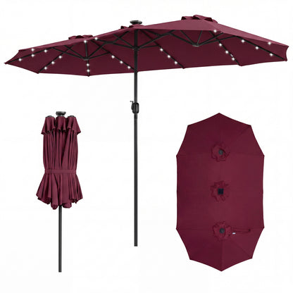 13 FT Double Sided Patio Umbrella, 36 LED Lights, Wine Outdoor Umbrellas Wine at Gallery Canada