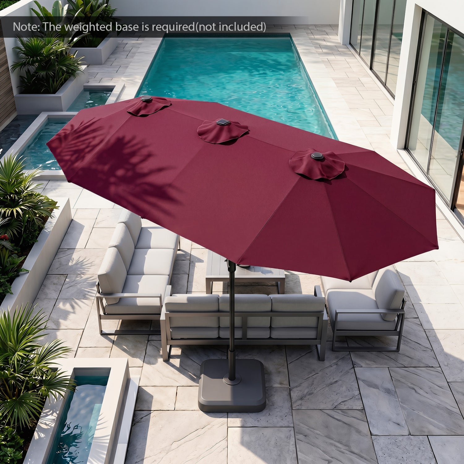 13 FT Double Sided Patio Umbrella, 36 LED Lights, Wine Outdoor Umbrellas at Gallery Canada