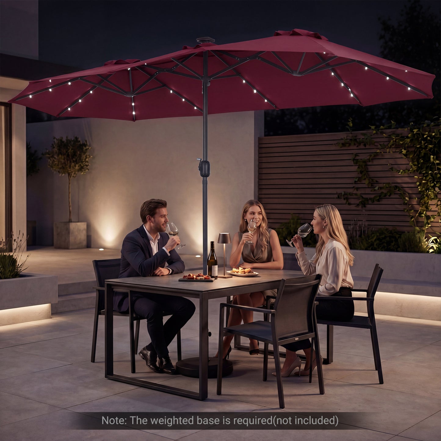 13 FT Double Sided Patio Umbrella, 36 LED Lights, Wine Outdoor Umbrellas at Gallery Canada