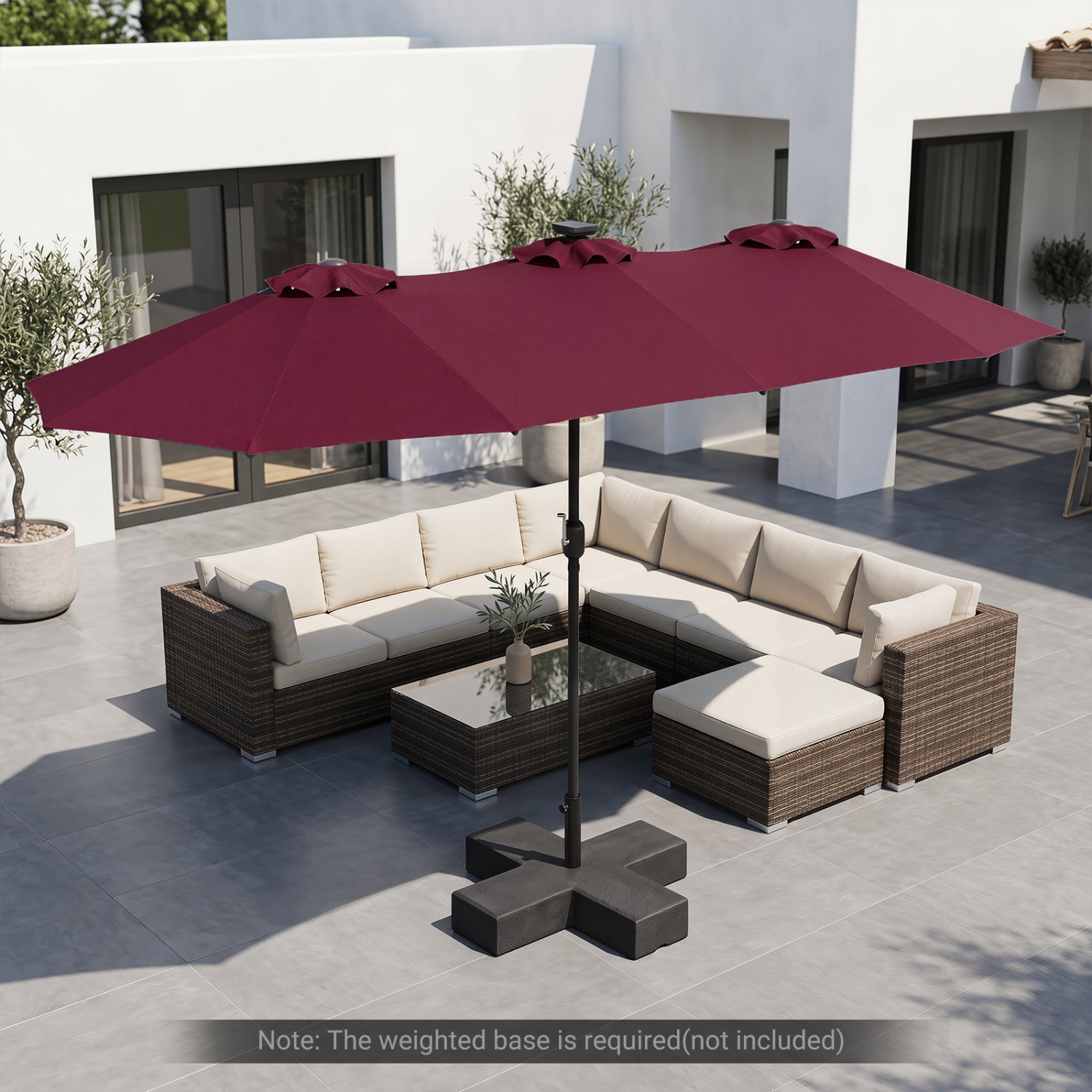 13 FT Double Sided Patio Umbrella, 36 LED Lights, Wine Outdoor Umbrellas at Gallery Canada