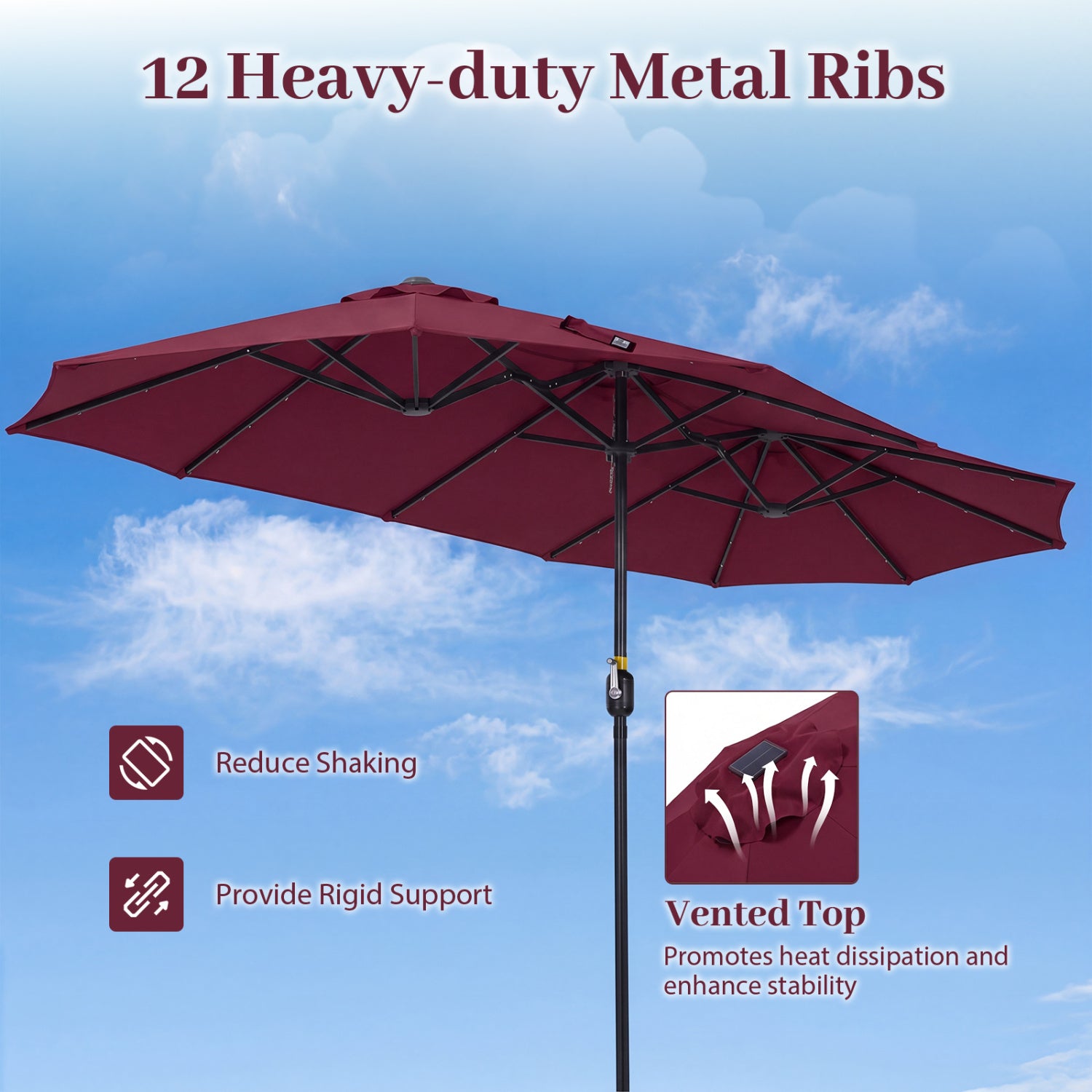 13 FT Double Sided Patio Umbrella, 36 LED Lights, Wine Outdoor Umbrellas at Gallery Canada