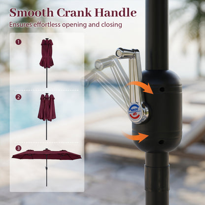 13 FT Double Sided Patio Umbrella, 36 LED Lights, Wine Outdoor Umbrellas at Gallery Canada