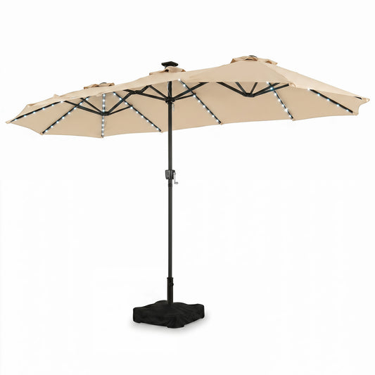 13 FT Double-Sided Patio Umbrella with 108 LED Lights and Base Included, Beige