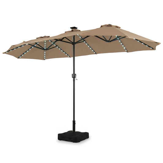 13 FT Double-Sided Patio Umbrella with 108 LED Lights and Base Included, Tan