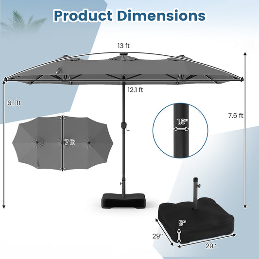 13 Ft Double-Sided Patio Umbrella With 108 LED Lights, Gray Outdoor Umbrellas Gray at Gallery Canada