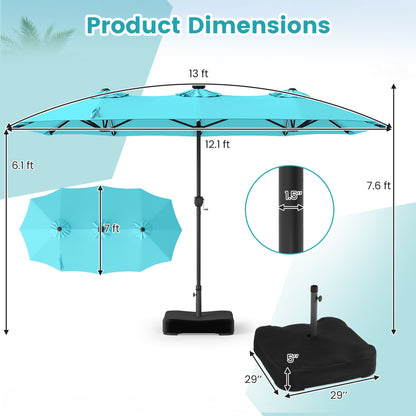 13 FT Double-Sided Patio Umbrella With 108 LED Lights, Turquoise
