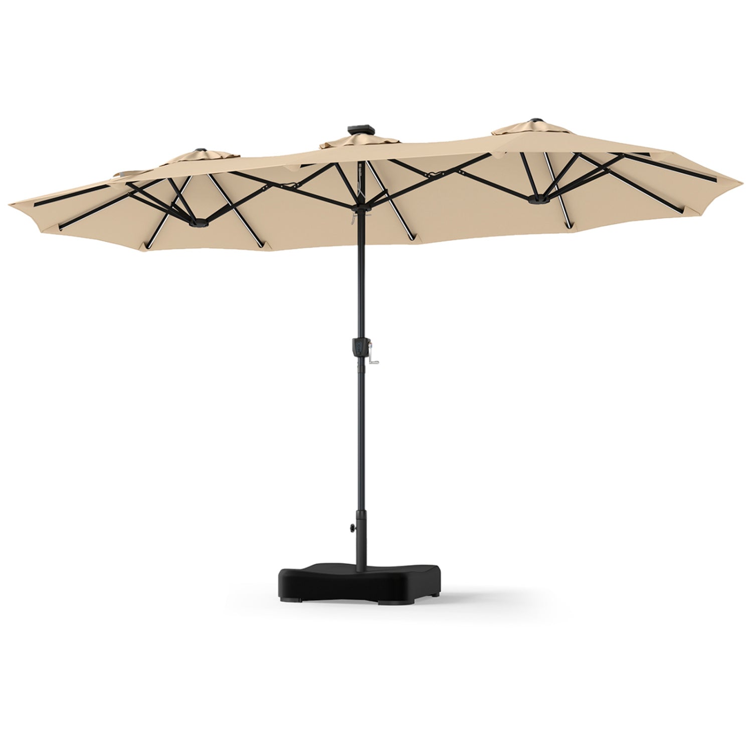 13 FT Double-Sided Patio Umbrella with 108 LED Lights and Base Included, Beige Outdoor Umbrellas Beige at Gallery Canada