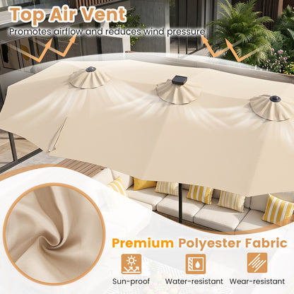 13 FT Double-Sided Patio Umbrella with 108 LED Lights and Base Included, Beige Outdoor Umbrellas at Gallery Canada