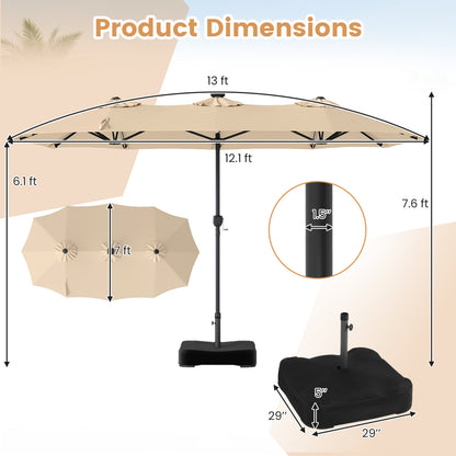 13 FT Double-Sided Patio Umbrella with 108 LED Lights and Base Included, Beige Outdoor Umbrellas at Gallery Canada