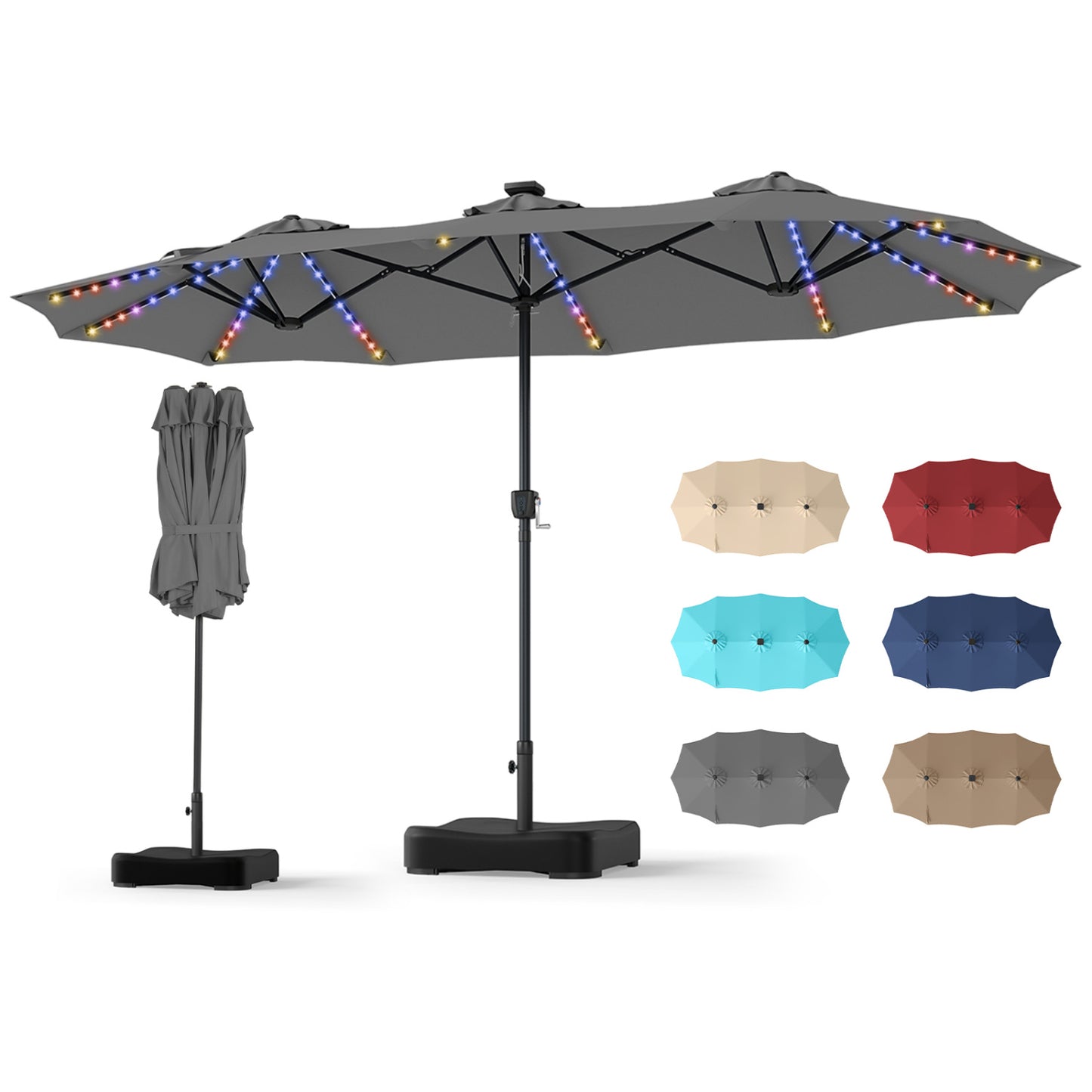 13 Ft Double-Sided Patio Umbrella With 108 LED Lights, Gray Outdoor Umbrellas at Gallery Canada