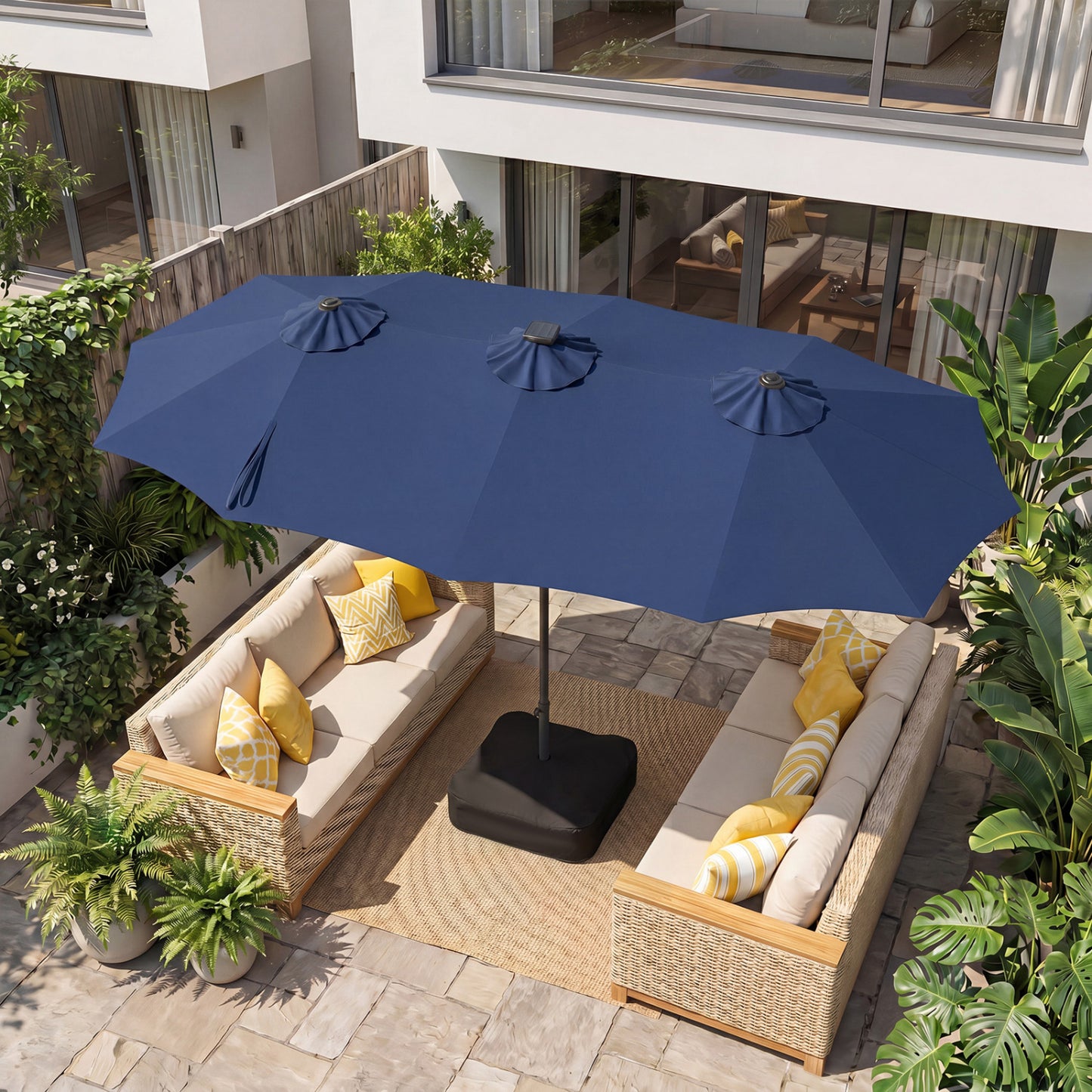13 FT Double-Sided Patio Umbrella with 108 LED Lights and Base Included, Navy Outdoor Umbrellas at Gallery Canada