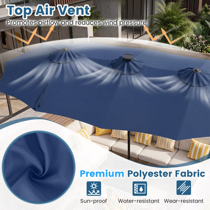 13 FT Double-Sided Patio Umbrella with 108 LED Lights and Base Included, Navy Outdoor Umbrellas at Gallery Canada