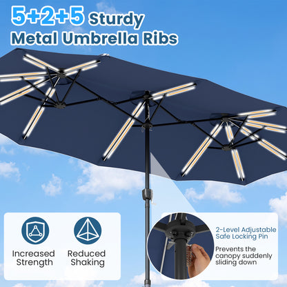 13 FT Double-Sided Patio Umbrella with 108 LED Lights and Base Included, Navy Outdoor Umbrellas at Gallery Canada