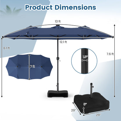 13 FT Double-Sided Patio Umbrella with 108 LED Lights and Base Included, Navy Outdoor Umbrellas at Gallery Canada