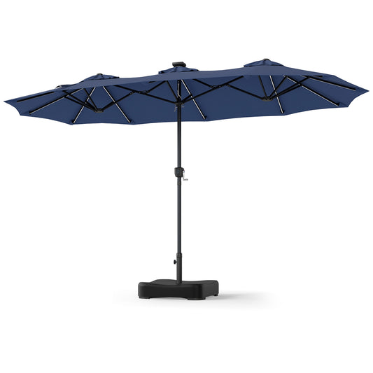 13 FT Double-Sided Patio Umbrella with 108 LED Lights and Base Included, Navy Outdoor Umbrellas Navy at Gallery Canada